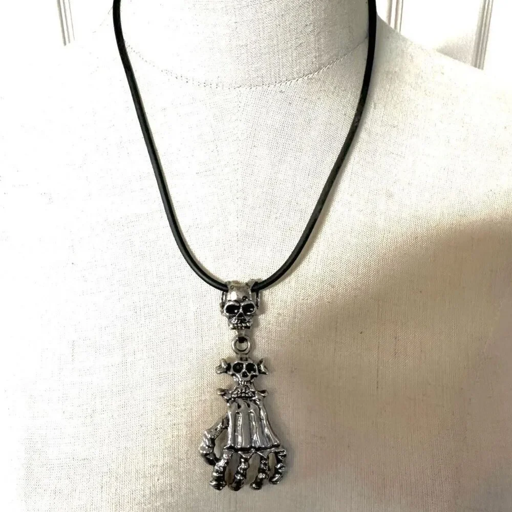 Silver Skeleton Claw pendant Necklace silver tone